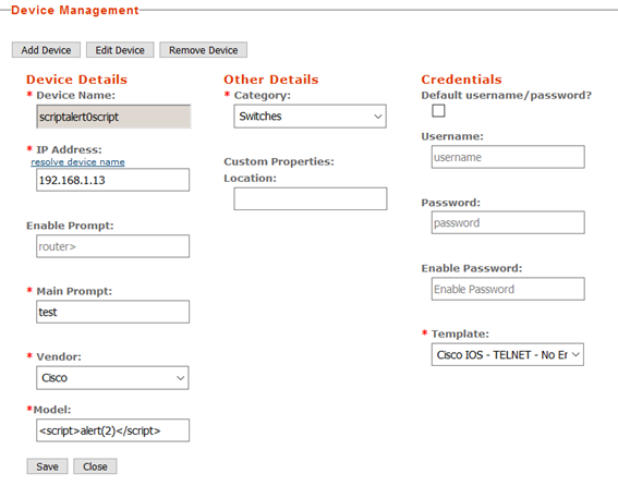 XSS in device management
